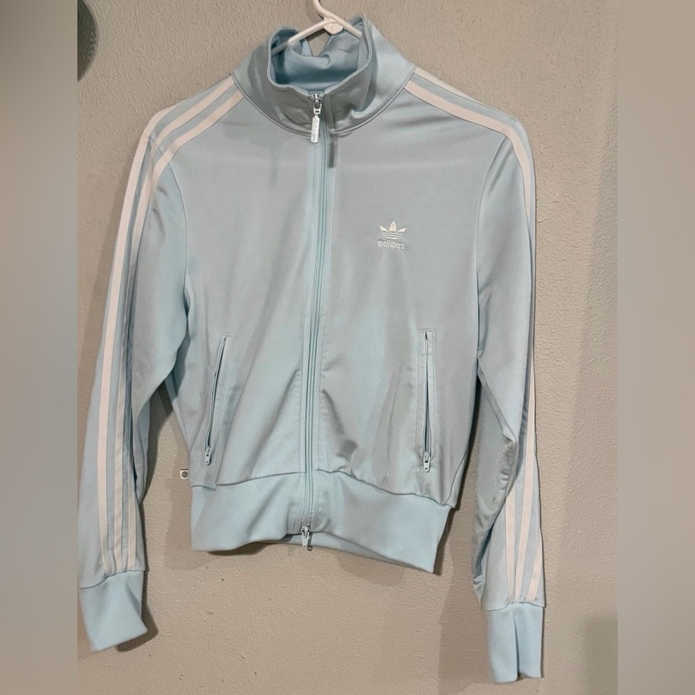 adidas Light Blue Women's Track Bomber Jacket with White 3-Stripes